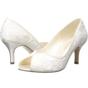 Paradox London Pink Christabel Ivory Lace Satin Overlay Peeptoe Wedding Heels